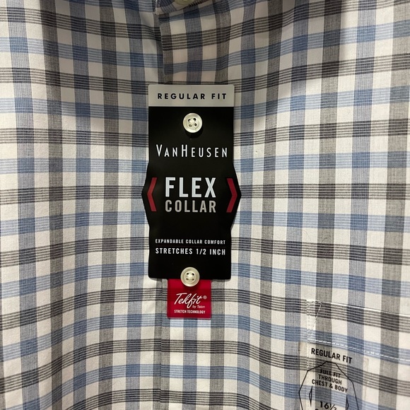 NWT Van Heusen Men’s Large Button Up Long Sleeve Checked Flex Collar Shirt - Picture 5 of 7